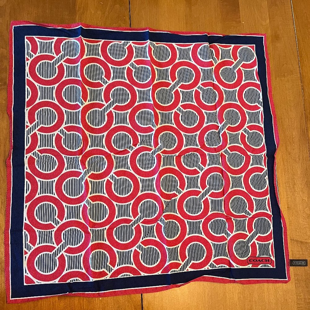 Coach Red Navy Monogram Scarf
